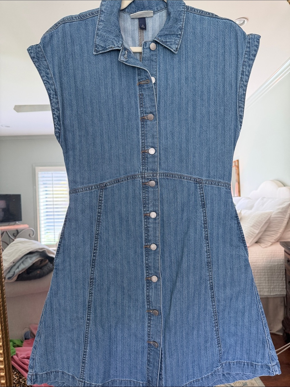 Universal Thread Blue Sleeveless Button-Front Denim Mini Dress
